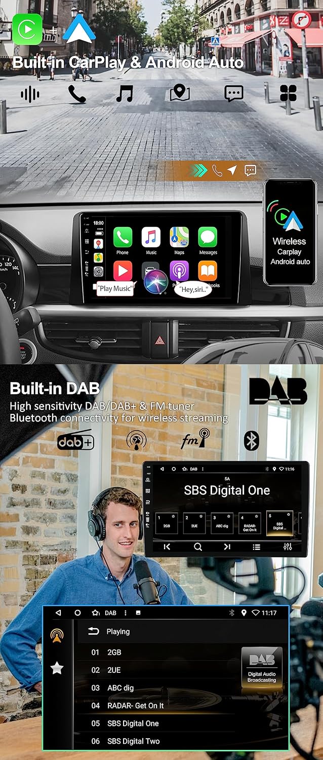 Android 15 - [Eingebaut DAB] - IPS Autoradio für KIA Morning Picanto (2017-2020) - Kabellos Carplay/