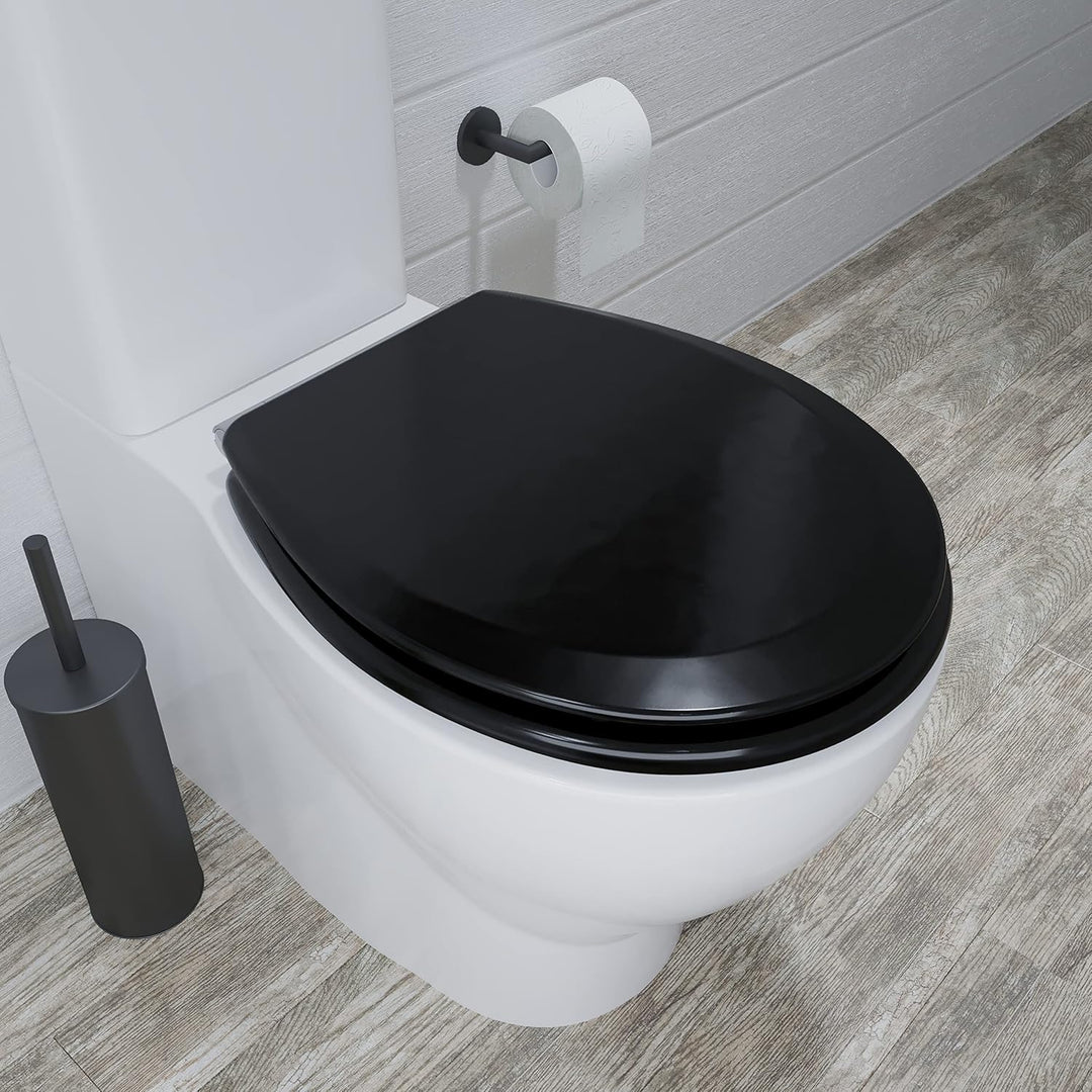 Croydex Lene Toilettendeckel mit Absenkautomatik aus Holz – Flexi-Fix Einfache Montage - Schnellvers
