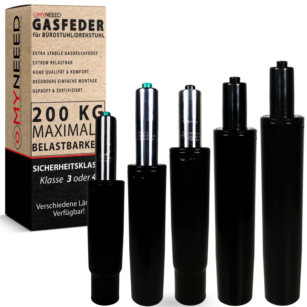 MYNEEED Gasfeder für Bürostuhl - Gasdruckfeder Belastbar bis 200 kg - Gasdruckdämpfer für Drehstuhl,