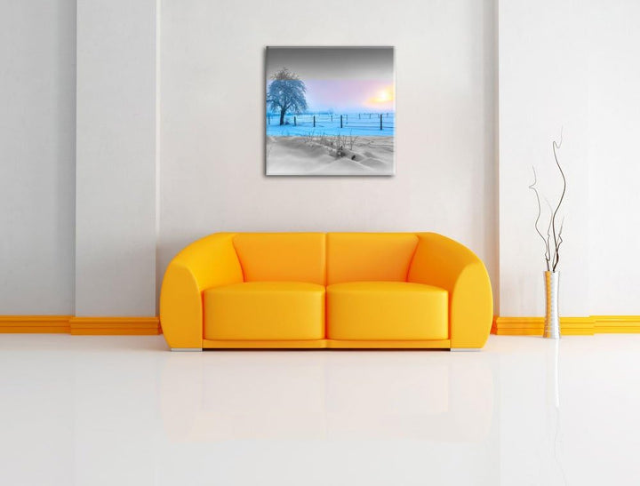 Pixxprint Baum in Winterlandschaft als Leinwandbild | Grösse: 70x70 cm | Wandbild | Kunstdruck | fer
