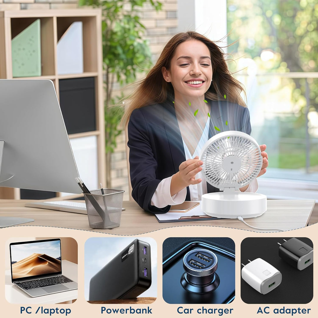 Leise USB Klein Ventilator, Tischventilator Sehr Leise und Starkem Luftstrom, Tragbarer Akku Batteri