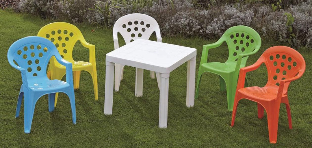 Hline Kinder Garten Sitzgruppe Tisch mit Stühlen Gartenstuhl Sessel (1 Tisch 4 Stühle weiss), 1 Tisc