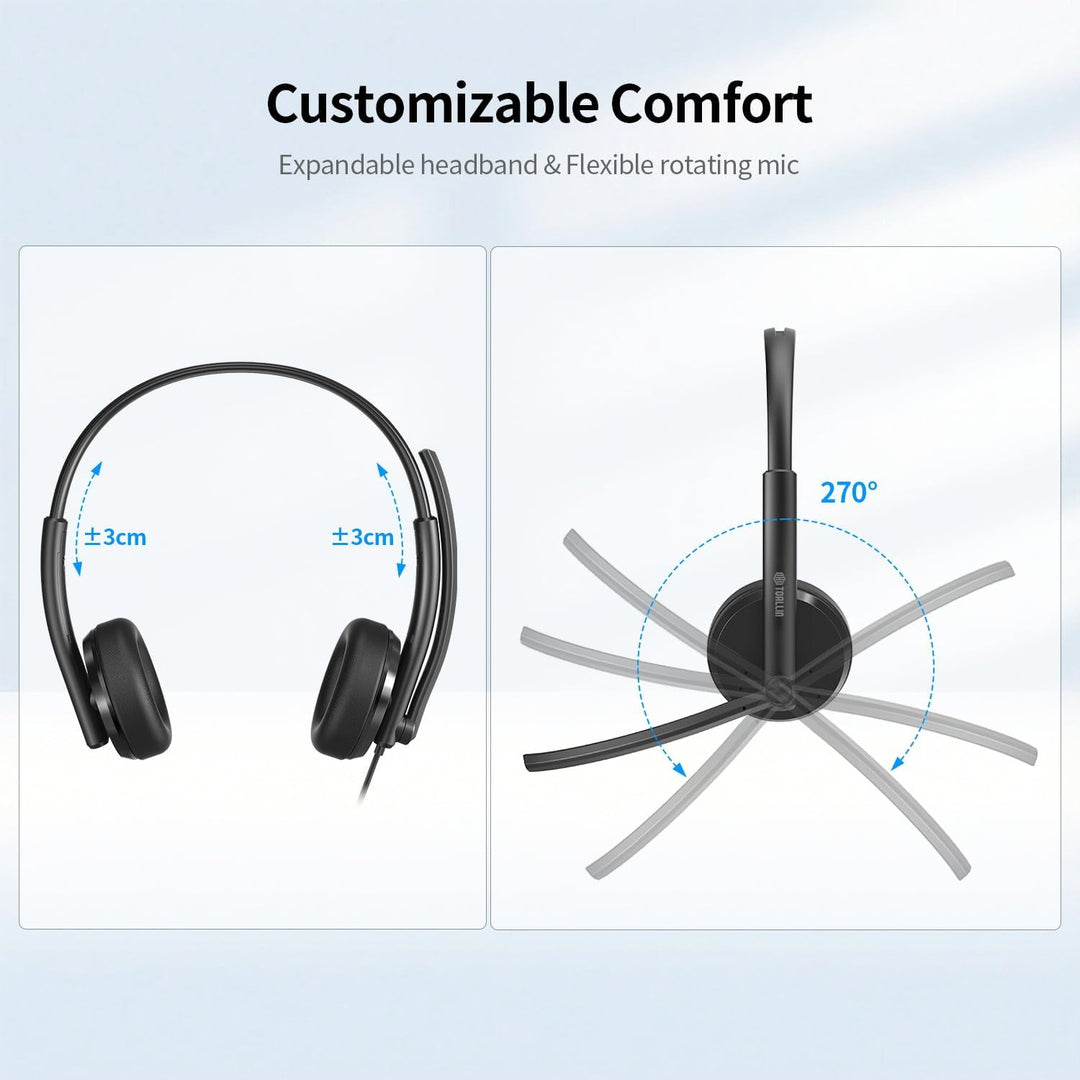 TOALLIN Kabelgebundenes USB-Headset mit Noise-Cancelling-Mikrofon | Stereo-Kopfhörer, Lautstärkeregl