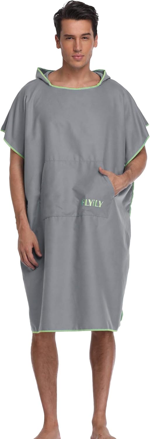 FLYILY Microfaser Surf Poncho Handtuch mit Kapuze Bademantel zum Schwimmen und Strand wechseln Einhe