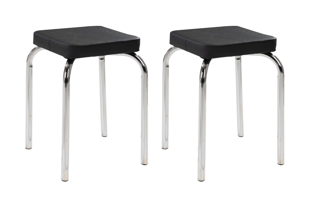 Sitzhocker 2er Set - Stapelbar - Belastbar bis 90 kg - 36x47x36 cm - Schwarz - Chromfarben - Metall