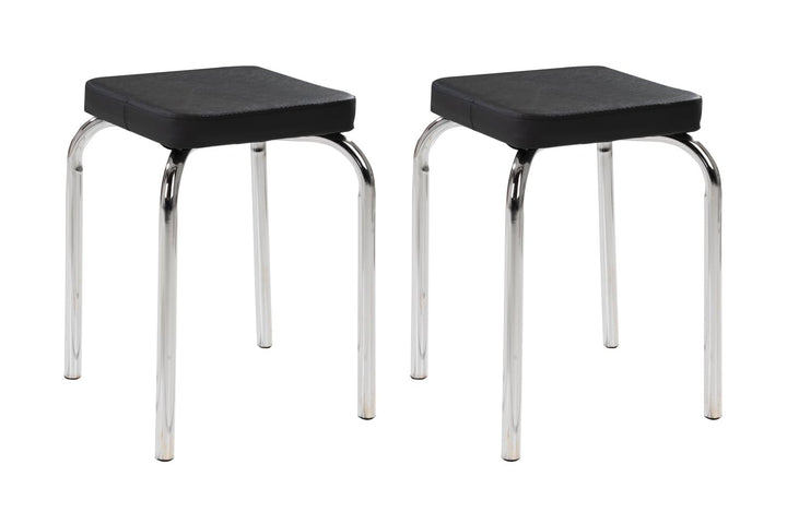 Sitzhocker 2er Set - Stapelbar - Belastbar bis 90 kg - 36x47x36 cm - Schwarz - Chromfarben - Metall