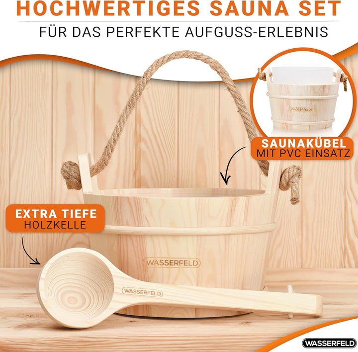 WASSERFELD® Sauna Eimer Set (4 Liter) - Hochwertiger Sauna Eimer mit Kelle - Hitzebeständiger Saunak