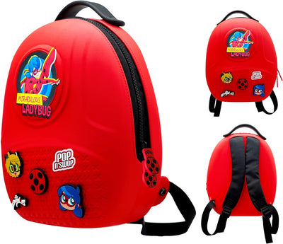 Miraculous Ladybug – Pop n' Swop -Rucksack mit schwarzem Griff, 6 Clip-on-Abzeichen und Reissverschl