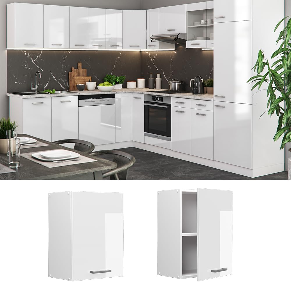 Vicco Hängeschrank R-Line, Weiss Hochglanz/Weiss, 45 cm Weiss Hochglanz Hängeschrank 45cm, Weiss Hoc