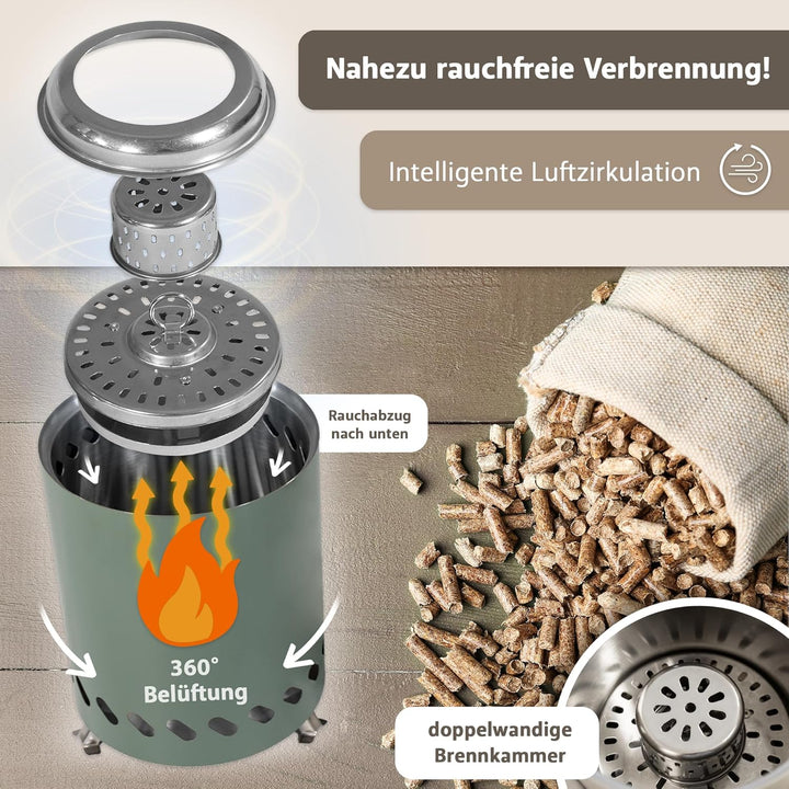 Tischkamin grün rauchfrei, Tischfeuer Outdoor, Mini-Feuerstelle tragbar mit Tragetasche, rauchfreier