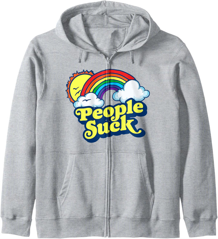 People Suck Funny 80s Clouds & Rainbow Introvert Graphic Kapuzenjacke