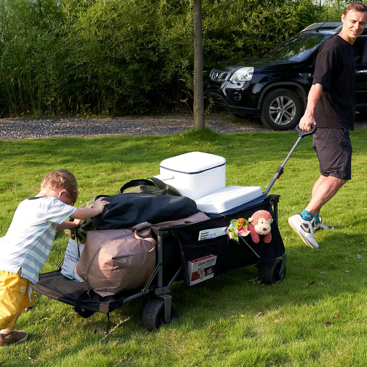 Portal Bollerwagen faltbar XXXL 600L Grosse Ladefläche 180kg Belastbar Ultrabreit Handwagen mit Seit
