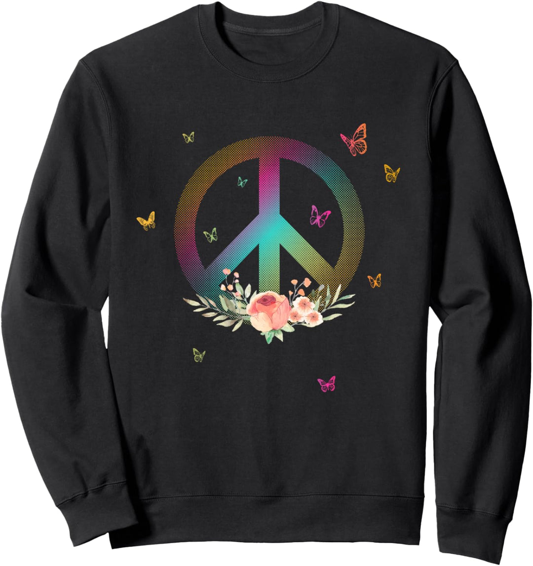Make Peace Not War - Peace Logo mit Rose und Schmetterlingen Sweatshirt