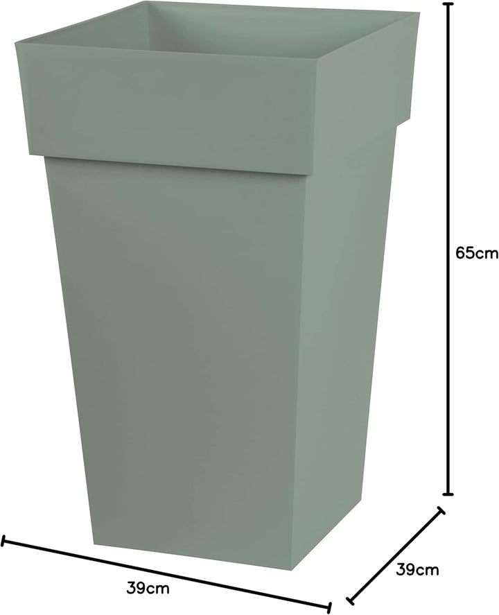 EDA - Blumentopf, quadratisch, hoch, Toskana, Volumen 62 l, 39 x 39 x 65 cm, Lorbeergrün