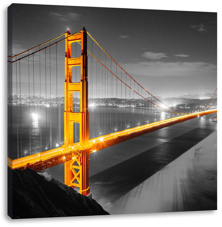 Pixxprint riesige Golden Gate Bridge schwarz/weiss, Format: 70x70 auf Leinwand, 70x70