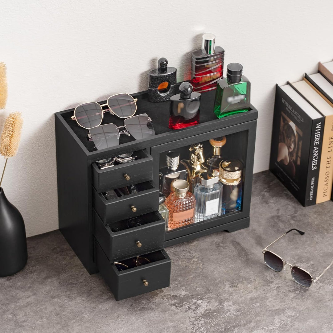 Parfüm Organizer, Holz Herren Parfüm Ständer mit Schublade, Parfüm Regal mit Transparent Sichtbarer