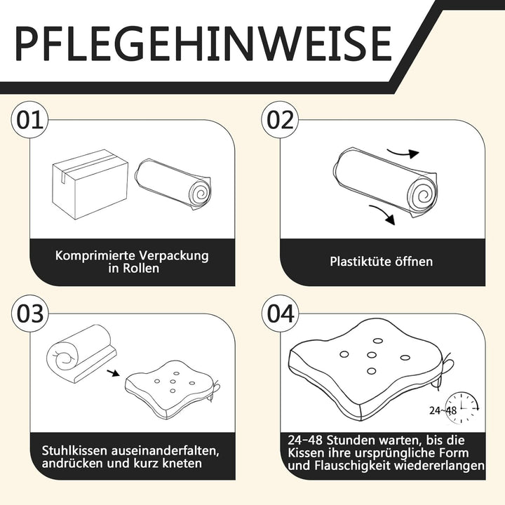 Sitzkissen, 2er Set Stuhlkissen aus Cordstoff, Memory Foam mit Doppel-Layer Design, Befestigungsriem