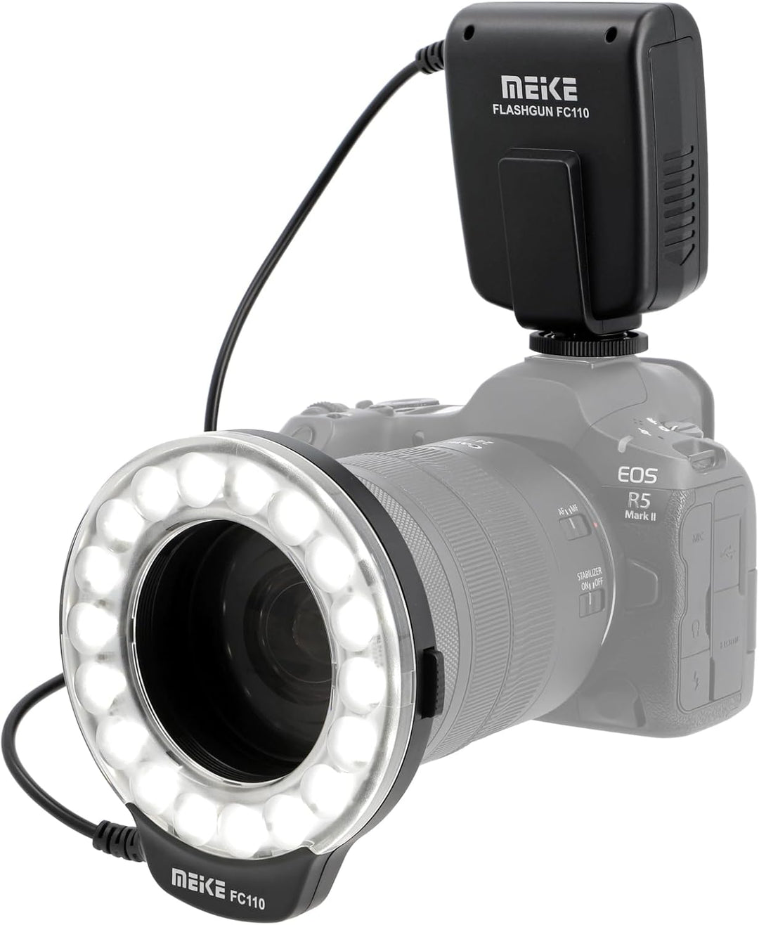Makro Ringblitz FC-110, Ringleuchte Passend für Canon EOS DSLR, SLR Kameras, Blitz- und Dauerlicht,