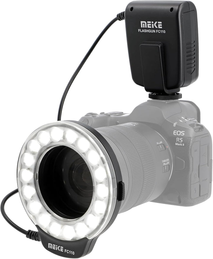Makro Ringblitz FC-110, Ringleuchte Passend für Canon EOS DSLR, SLR Kameras, Blitz- und Dauerlicht,