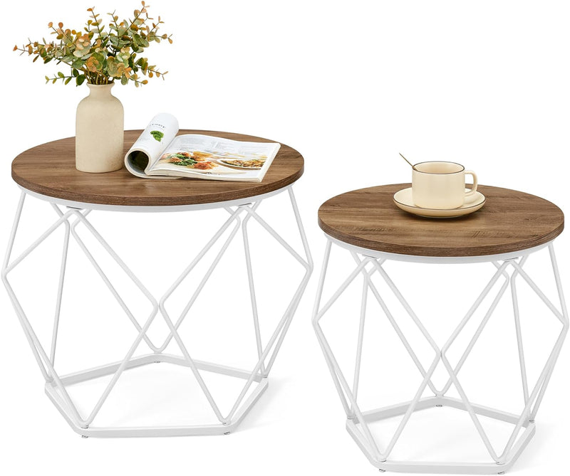 VASAGLE Couchtisch rund, 2er Set, Wohnzimmertisch, Beistelltisch, modern, abnehmbare Tischplatte, fü