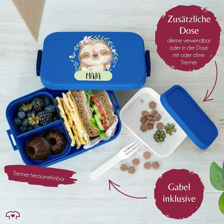Kinder Bento Box Midi Lunchbox für Mepal Bentobox - Brotdose Faultier mit Name | Geschenk Einschulun