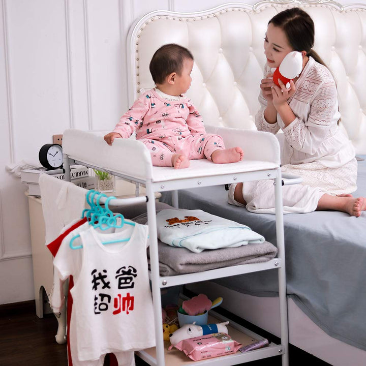 OHMG Baby Wickelkombi Klappbare Wickelkommode,Wickeltisch mit Rollen,Mobiler Wickeltisch mit Wickela