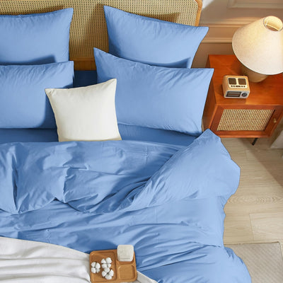 Luowei Bettwäsche 135x200 2tlg Blau Hellblau Himmelblau Einfarbig Uni 1 Bettbezug und 1 80x80 Kissen