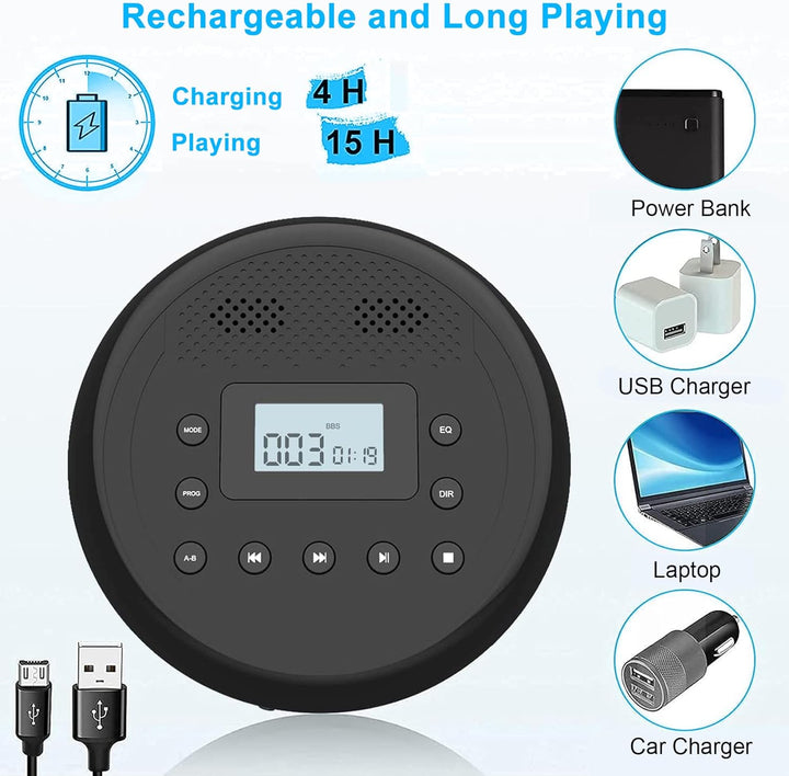CD Player Tragbar, MONODEAL Wiederaufladbarer CD-Player mit Eingebauten Lautsprechern, Discman CD Pl