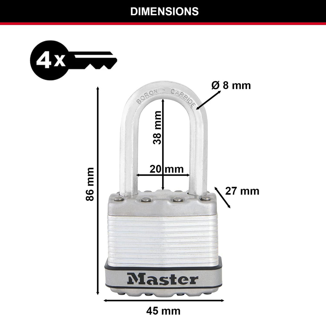 MASTER LOCK Hochsicherheits Vorhängeschloss [Schloss mit Schlüssel] [Laminiertem Stahl] [Wetterfest]