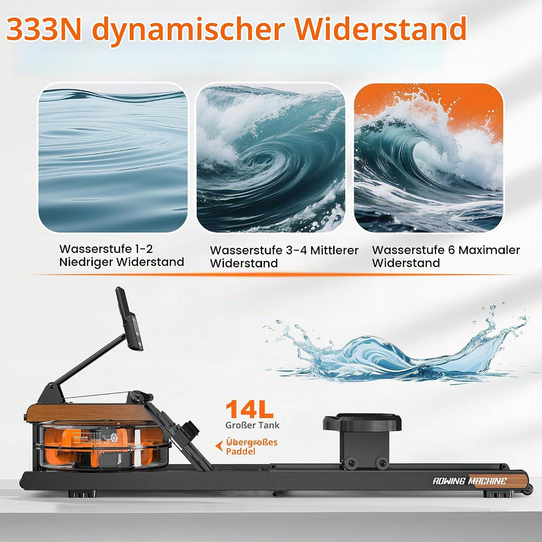 Rudergerät für Zuhause Klappbar: Bluetooth Rudergerät Wasser mit Verstellbarem Tablethalter - 98% Vo