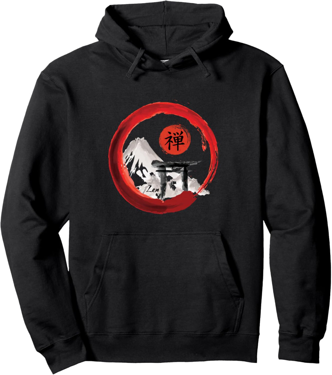 Mt. Fuji Sando Enso Circle Japanese Zen Lettering Yoga Pullover Hoodie