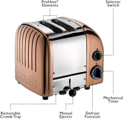 Dualit NewGen Kupfer-Toaster mit 2 Scheiben, handgefertigt in Grossbritannien – austauschbare ProHea