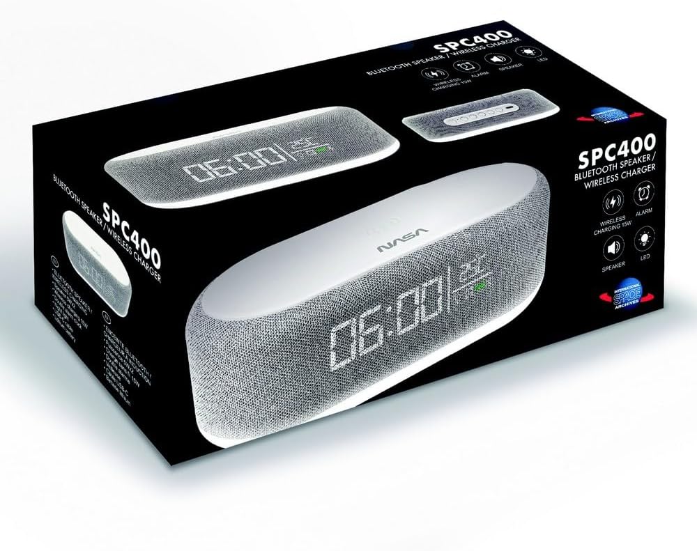 Nasa Wecker SPC400 – Radiowecker, Bluetooth-Lautsprecher, Lautsprecher 5 W x 2, kabelloses Laden 15
