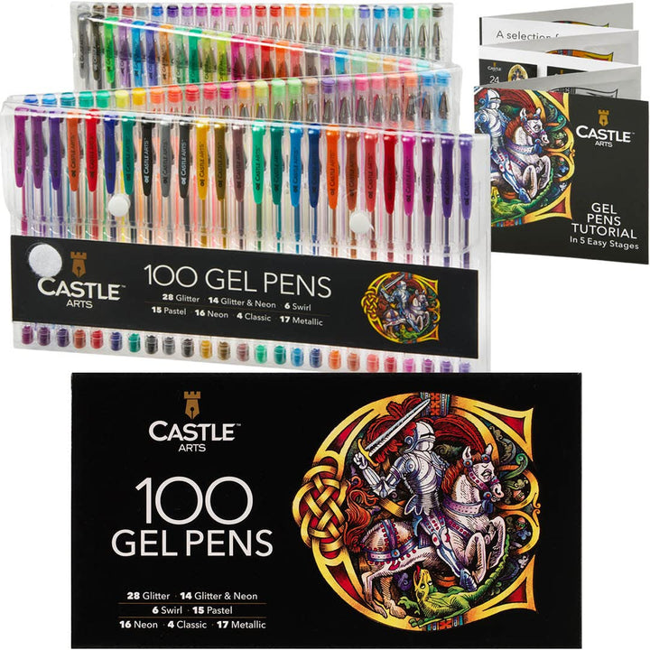 Castle Art Supplies 100-Gelstifte-Profimalset | Premium-Verpackung | Zeichen-, Skizzen-, Notizbücher