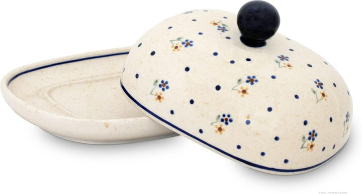 Original Bunzlauer Butterdose oval für 1 Stück Butter (250 Gramm) im Dekor 111