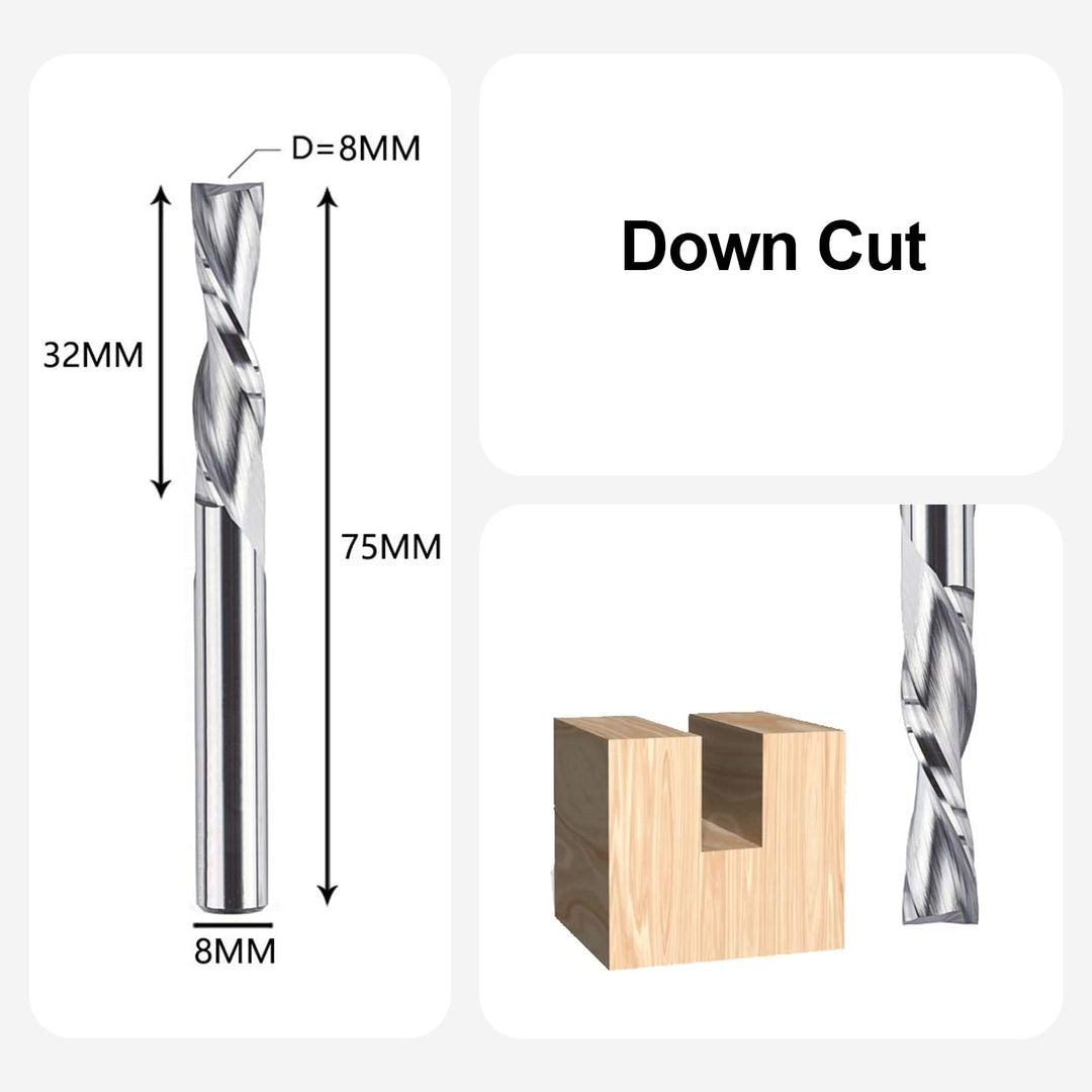 SpeTool 2 Stück Spiralnutfräser 8mm Schaft Downcut 32mm Schnittlänge Nutfräser Spiralfräser 2 Flöten