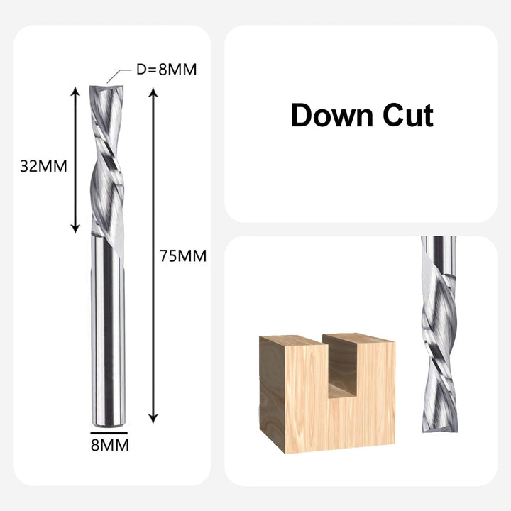 SpeTool 2 Stück Spiralnutfräser 8mm Schaft Downcut 32mm Schnittlänge Nutfräser Spiralfräser 2 Flöten