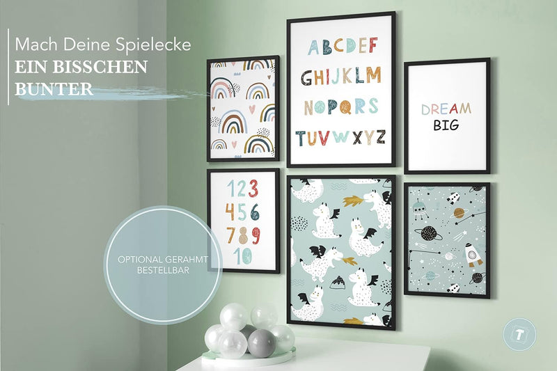 Papierschmiede® Bilder Kinderzimmer Kids Mood Poster Set ABC Dragon Space, Kinderzimmer Bilder Babyz