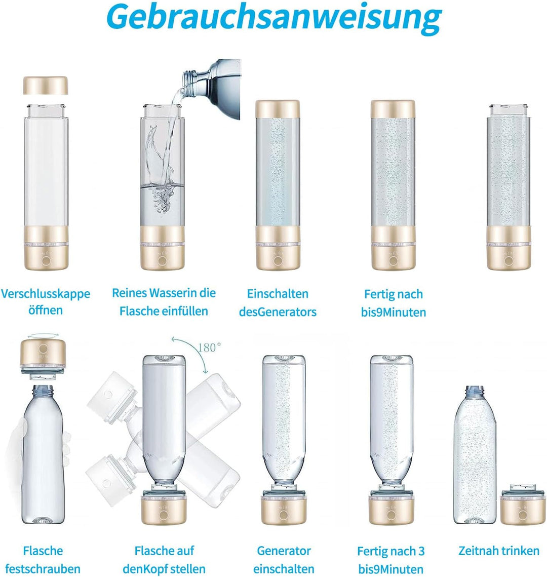 H2 Life Wasserstoff Wassergenerator, professionelle BPA freie Wasserstoff Wasserflasche Dual Modus t