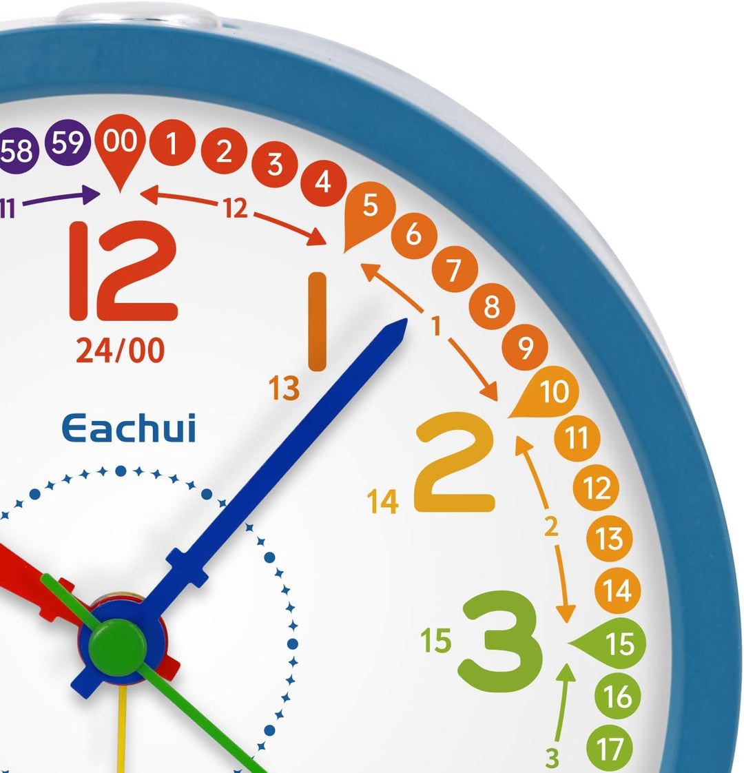 Eachui Analog Wecker Kinder ohne Ticken für Jungen und Mädchen - Lernwecker mit Nachtlicht, Snooze u