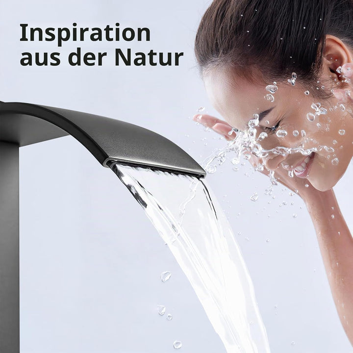 Wasserfall Wasserhahn, Badezimmer-Waschbeckenarmatur Wasserfall-Auslauf Edelstahl Heisser und Kalter