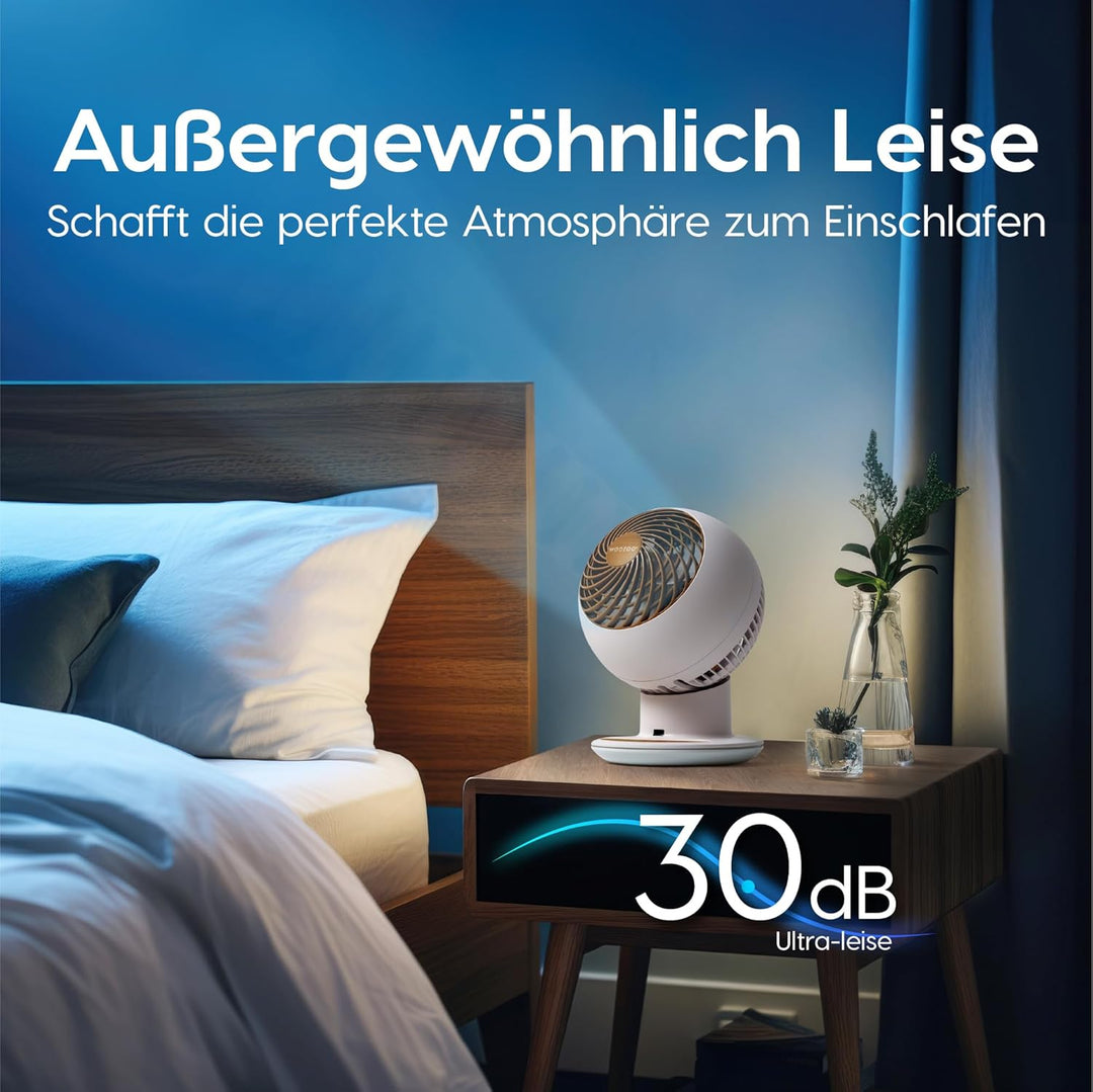 Iris Ohyama Woozoo, Ultra-starker, leiser & tragbarer Tischventilator, 30m², Reichweite 25m, Multidi