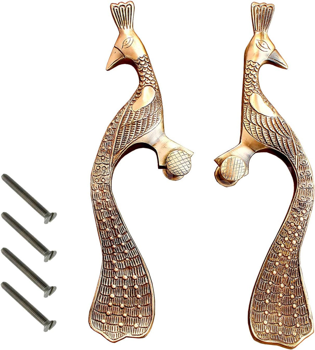 eSplanade - 33 cm Messing Designer Pfau Türgriff - 2er Set | Wohnkultur | Tür Dekor | Paar Türgriffe