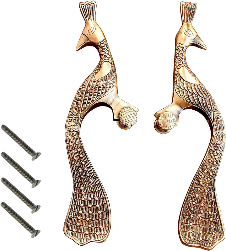eSplanade - 33 cm Messing Designer Pfau Türgriff - 2er Set | Wohnkultur | Tür Dekor | Paar Türgriffe