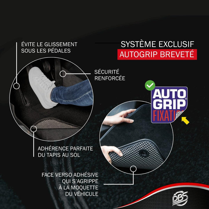 DBS Autofussmatte - nach Mass - 3-teilig - Anti Rutsch - schwarzer Nadelfilz 900g/m² - Velours Ferti