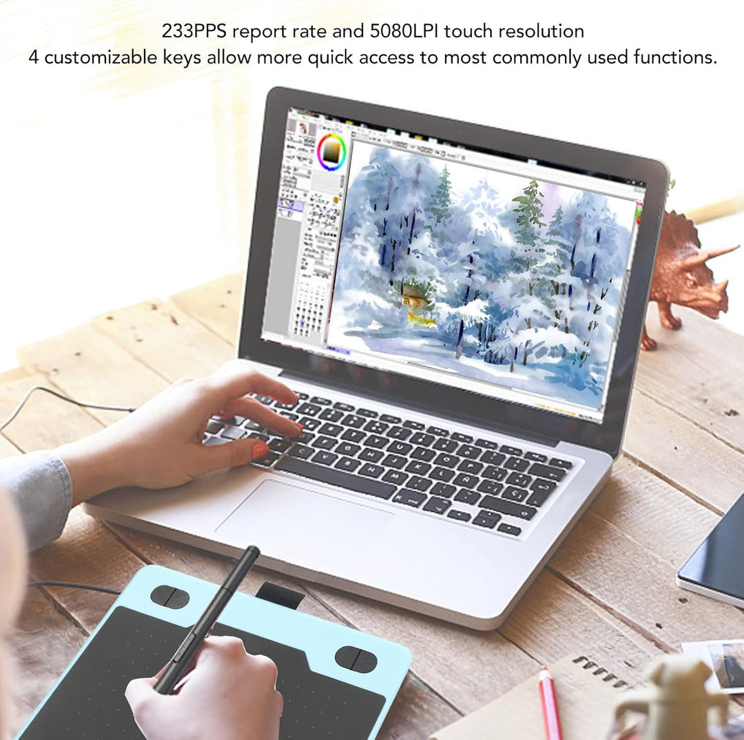 Grafik-Zeichentablett, Digitales Zeichenpad mit 8192 Druckempfindlichem Stift und 4 Anpassbaren Tast