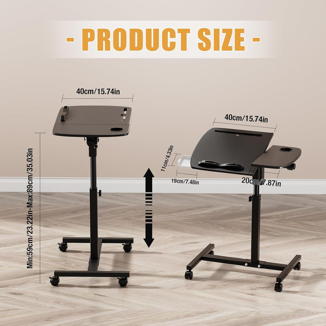 Mobiler Beistelltisch, 60x40cm, Betttisch auf Rollen, Höhenverstellbar 59-89cm, Krankenbett Beistell