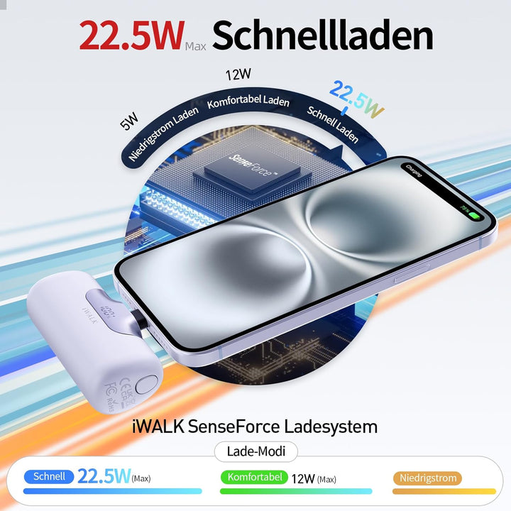 iWALK Powerbank 5500mAh Mini USB C Power Bank 22.5W Fast Charging Powerbank Klein Leicht Kompakte Ex