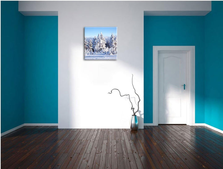 Pixxprint Winterwald, Format: 70x70 als Leinwandbild, tolle Bilder fertig auf Holzrahmen gespannt, K