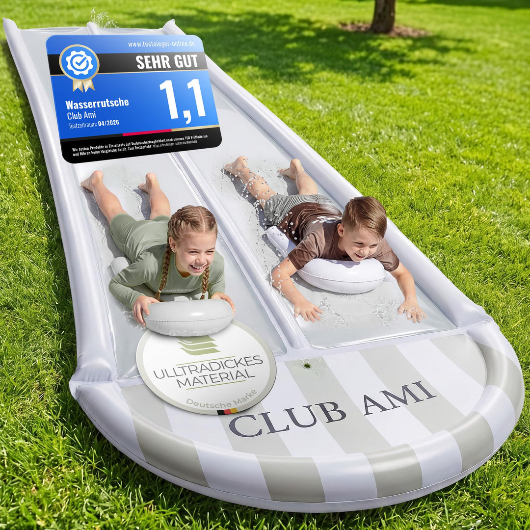 Wasserrutsche Garten für Kinder | reissfestes Premium-PVC-Material | inkl. 2 Bodyboards | Doppel-Bah